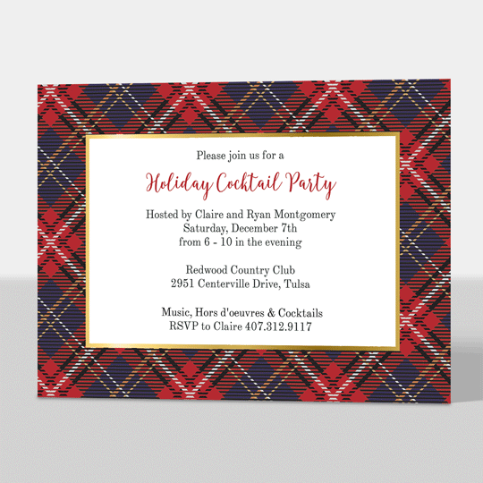 Red Blue Plaid Foil Invitations